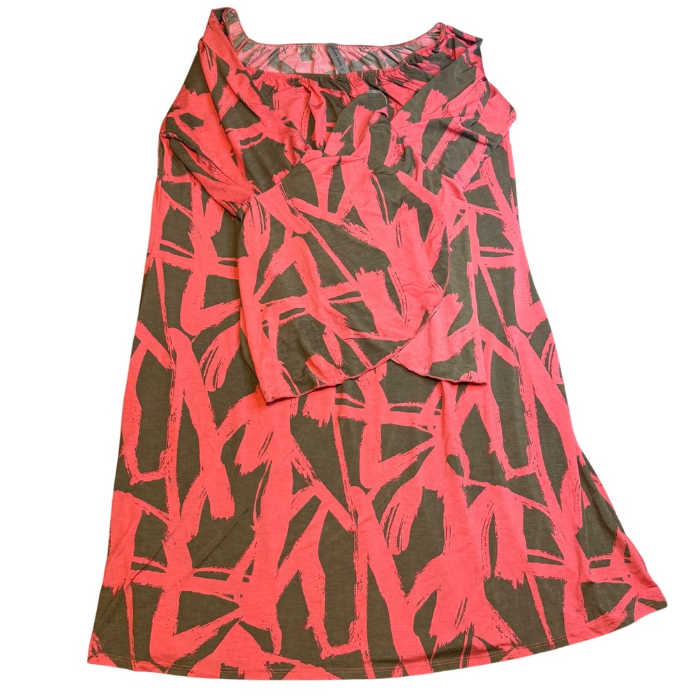 Honeyme‎ Curvy Pink Olive Abstract Print Bell Sleeve Off Shoulder Mini Dress XL